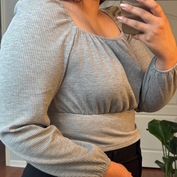 SHEIN Gray Ribbed Blouse - Picture 4 of 4